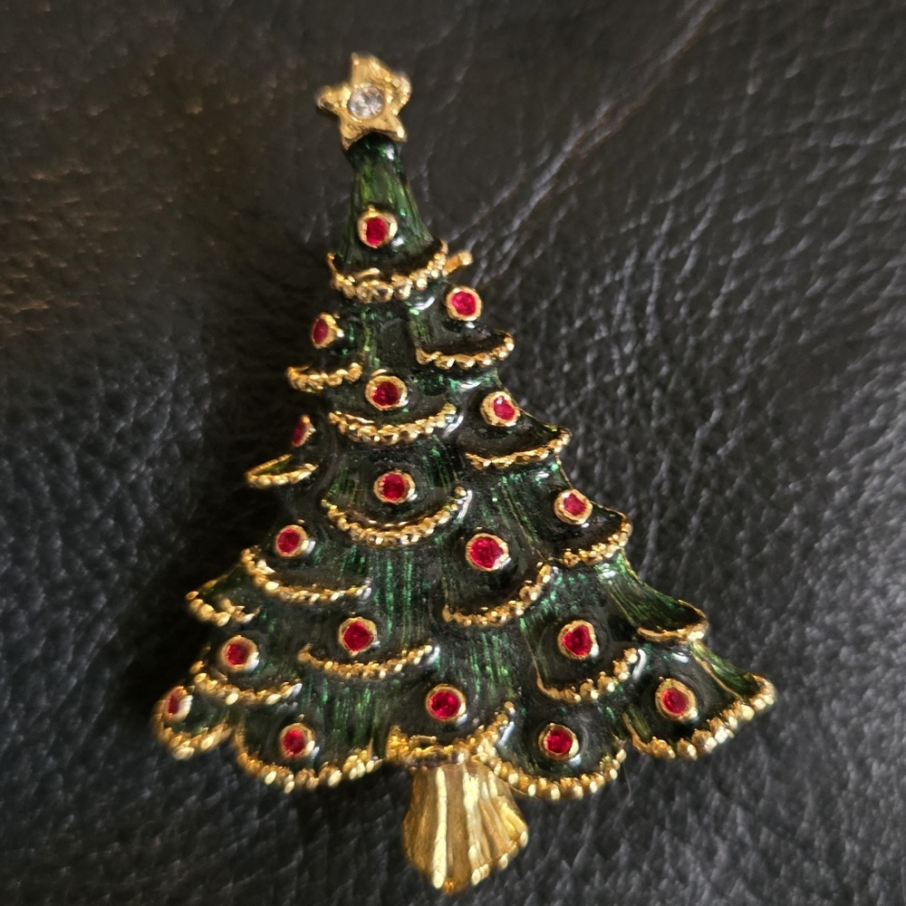 Christmas Holiday tree enamel jewelry collection pin & earrings - Picture 6 of 7